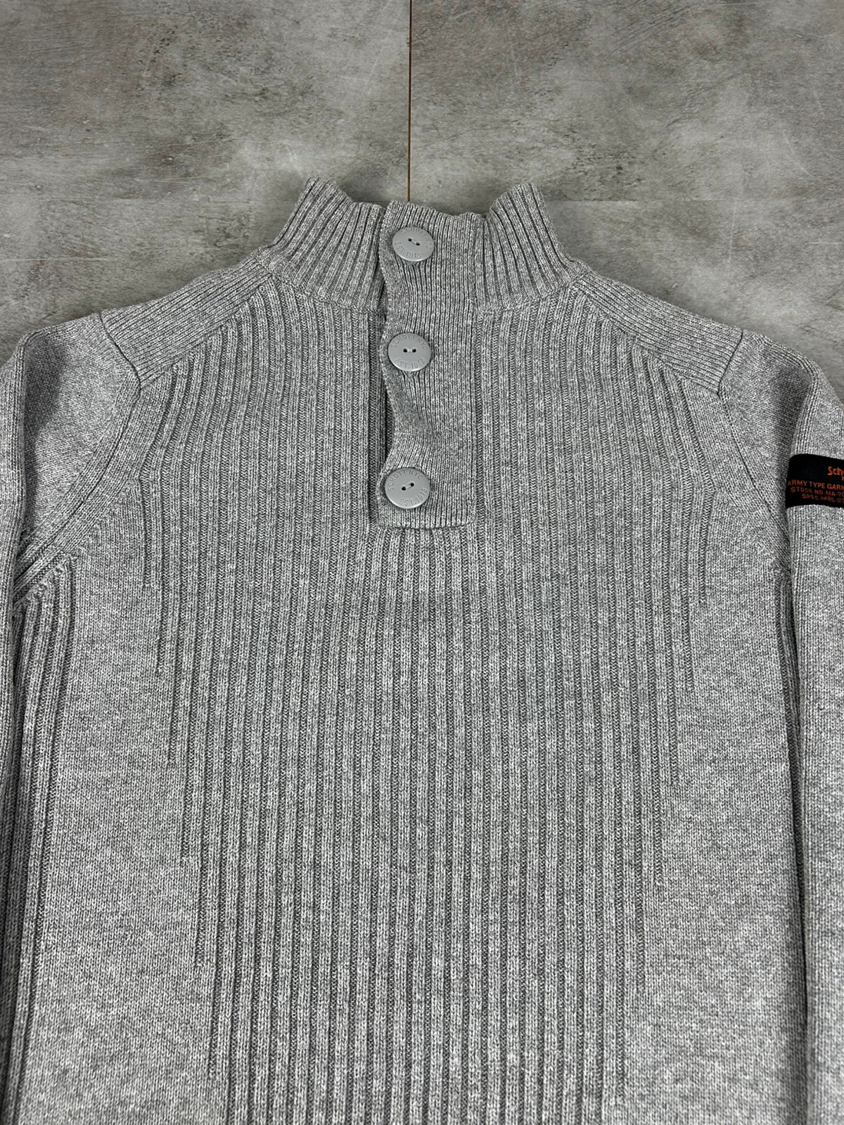 Schott hommes pull col montant half zip boutons L maille coton epais militaire workwear gris – Schott – taille L 4