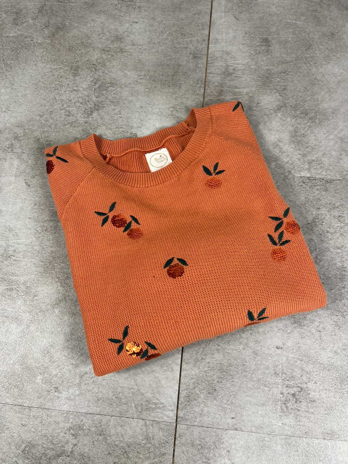 Des Petits Hauts femme pull Doko T0 orange motifs fruits brodés sequins maille fantaisie doux – Des Petits Hauts – taille XS / 34 / 6 2