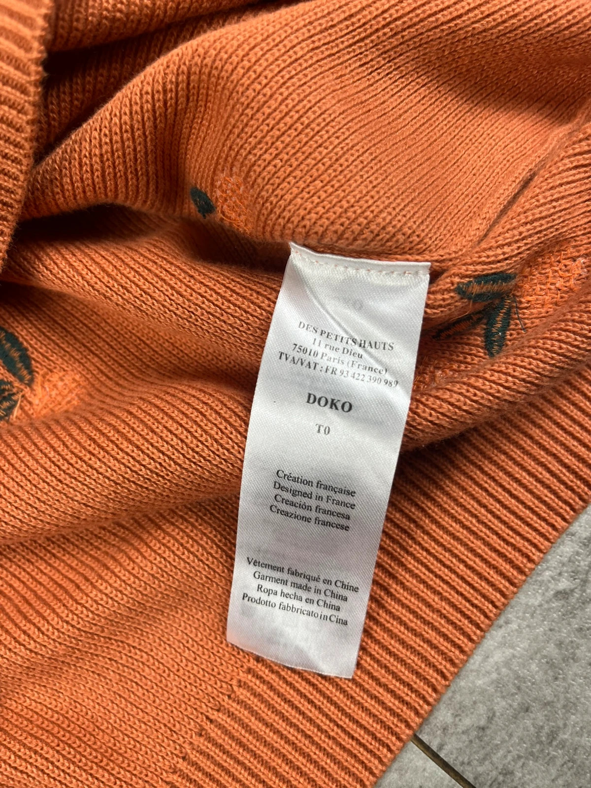 Des Petits Hauts femme pull Doko T0 orange motifs fruits brodés sequins maille fantaisie doux – Des Petits Hauts – taille XS / 34 / 6 5