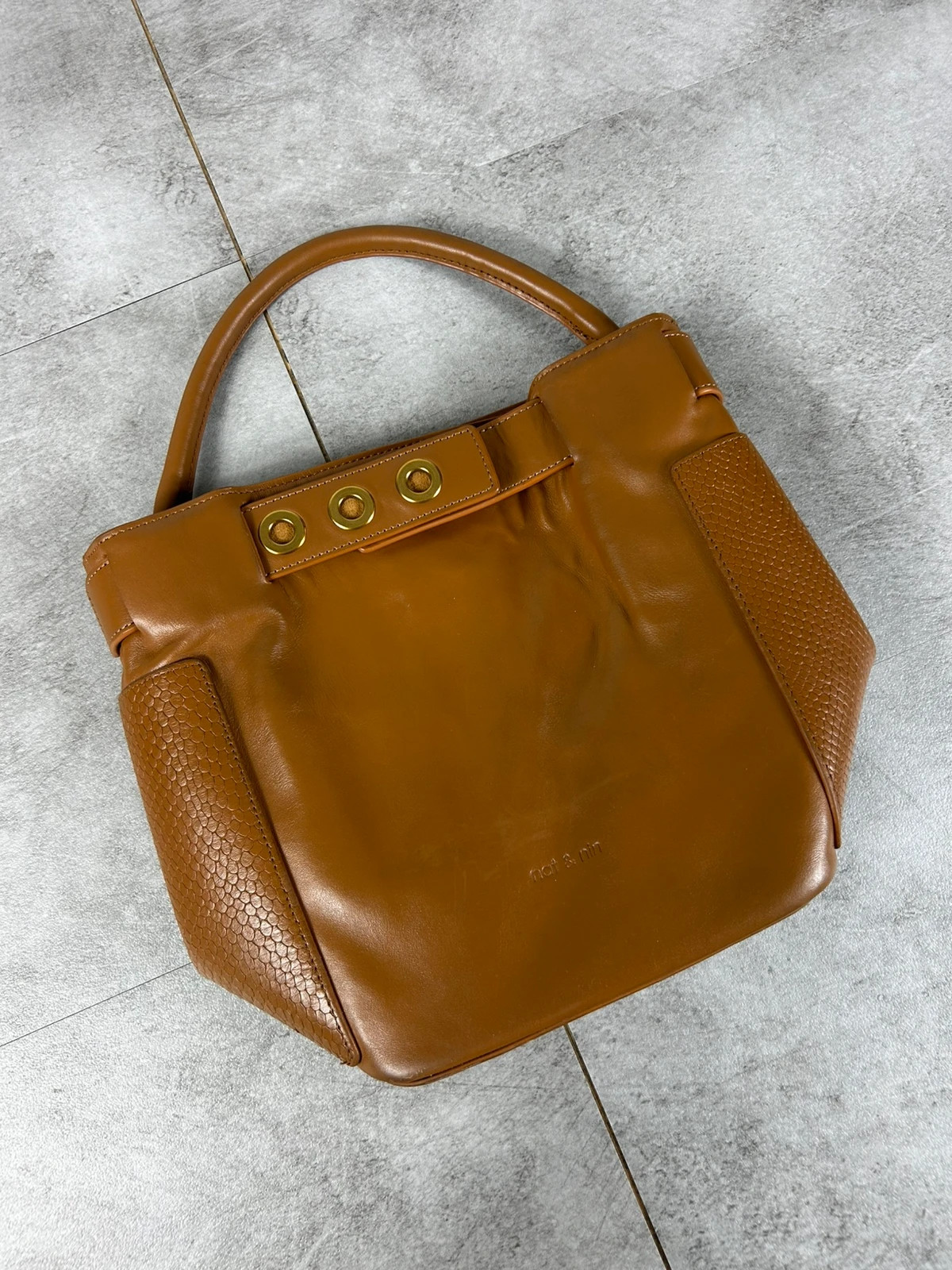 Nat & Nin femme sac cabas cuir cognac marron anses main grand format chic intemporel