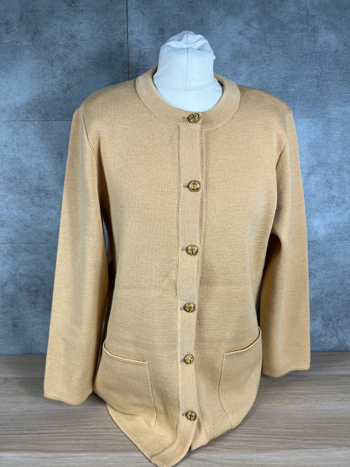Saint James femme cardigan beige maille boutons ancre dorés veste marinière chic S 36