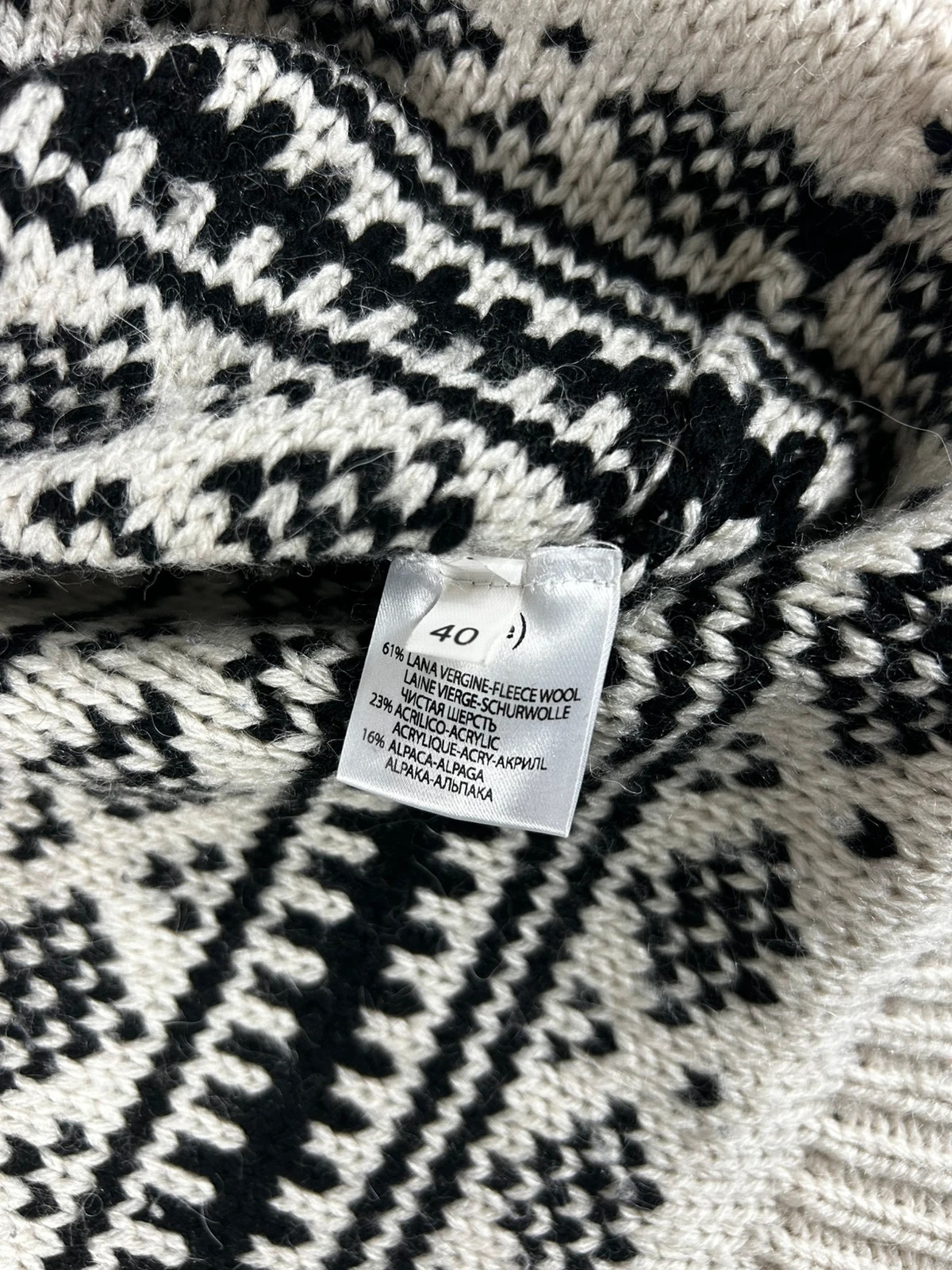 Nude femmes pull laine motif norvégien jacquard épais hiver chaud oversize noir beige – Nude – taille L / 40 / 12 5