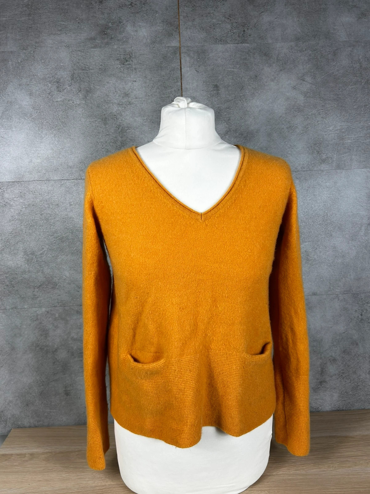Maison 123 femmes pull 100 % cachemire orange moutarde col V doux chaud taille 36 S