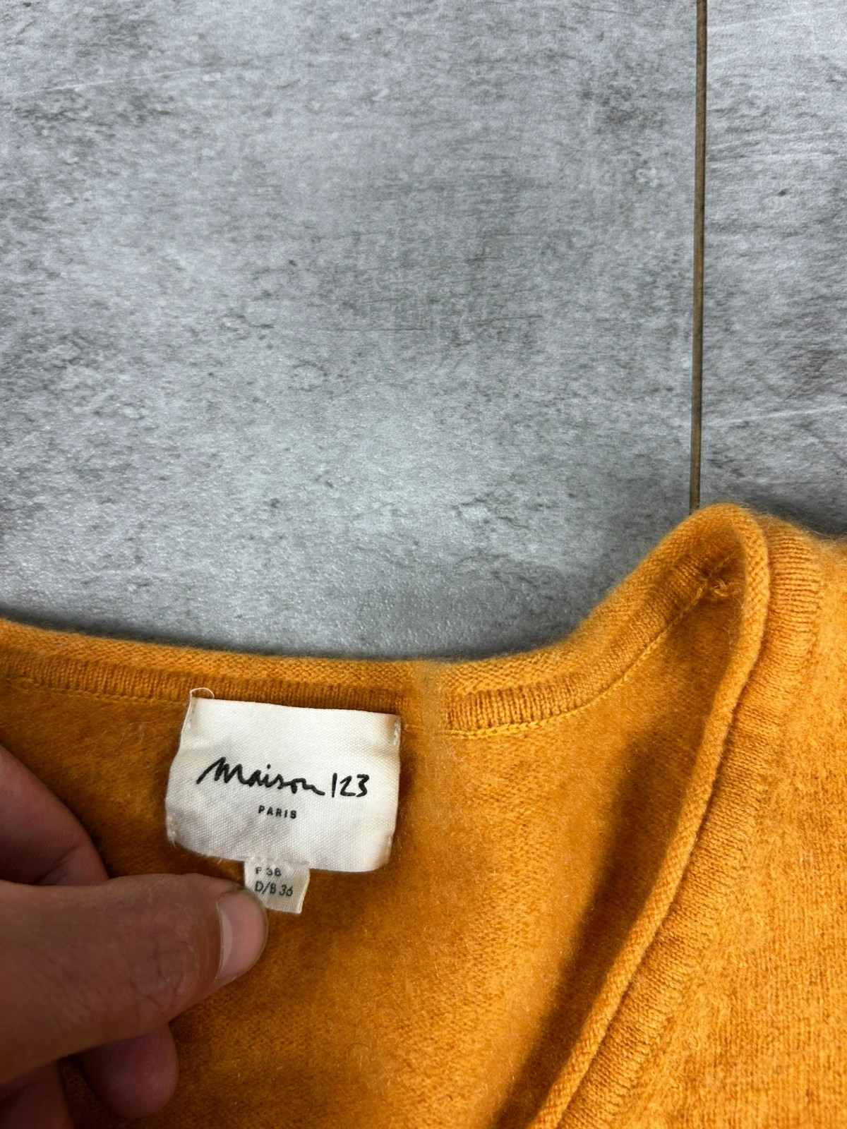 Maison 123 femmes pull 100 % cachemire orange moutarde col V doux chaud taille 36 S – Maison 123 – taille S / 36 / 8 5