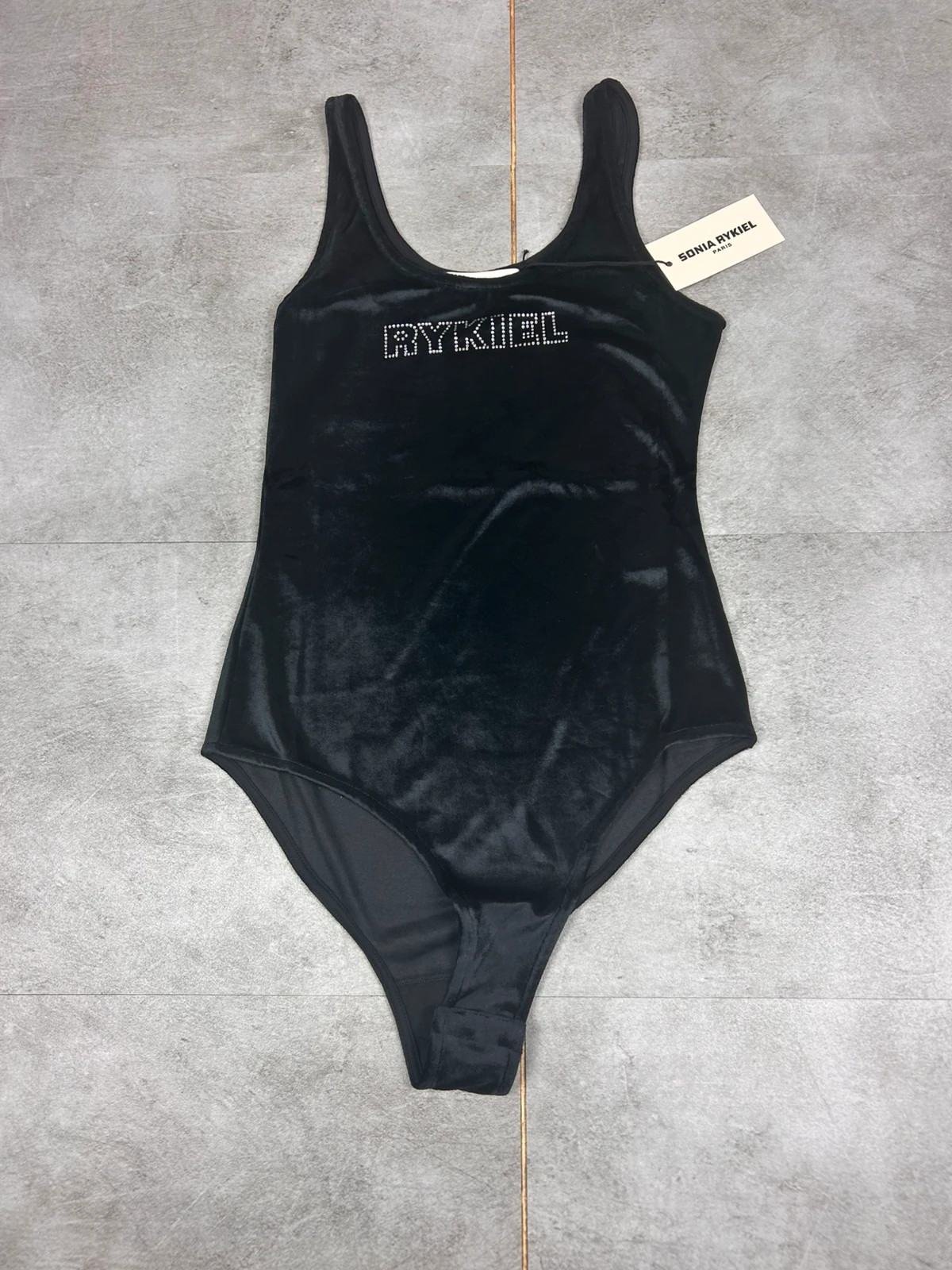 Sonia Rykiel femme body velours Rykiiel strass taille S justaucorps noir