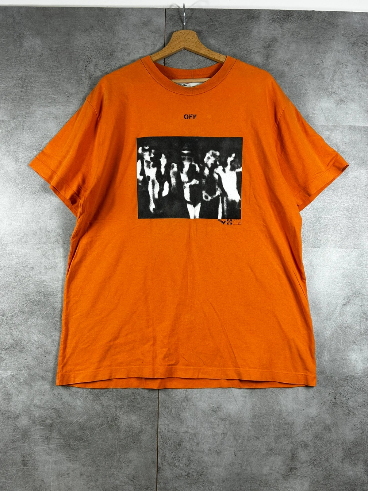 Off-White Hommes T-shirt Photo Print XS Oversize Orange Coton Streetwear Luxe Virgil Abloh Logo