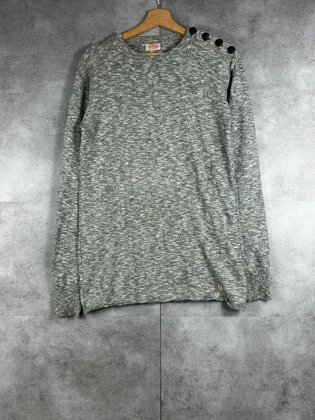 Armor Lux Pull Marin Gris Chiné Boutons Épaule Homme Taille estimée M