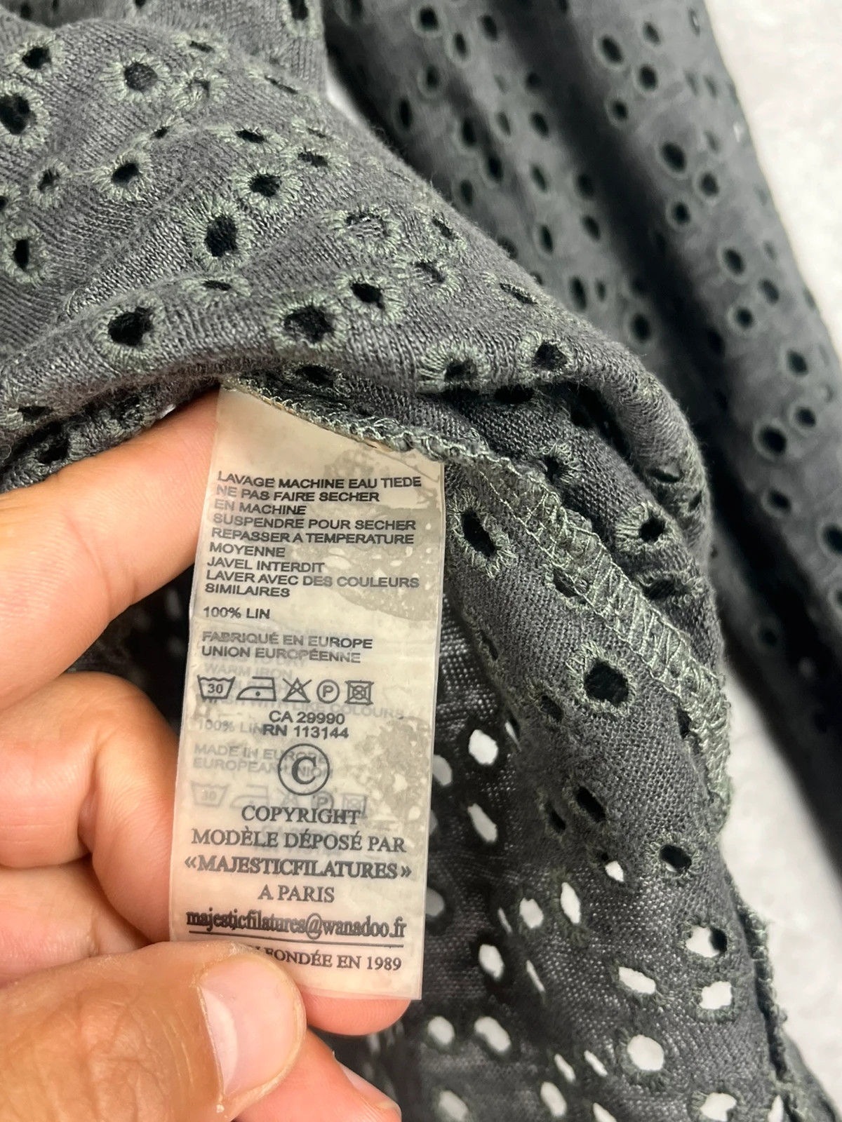 Majestic Filatures femmes Pull ajouré 100% lin gris anthracite T2 (M) Made in Europe – Majestic Filatures – taille M / 38 / 10 5