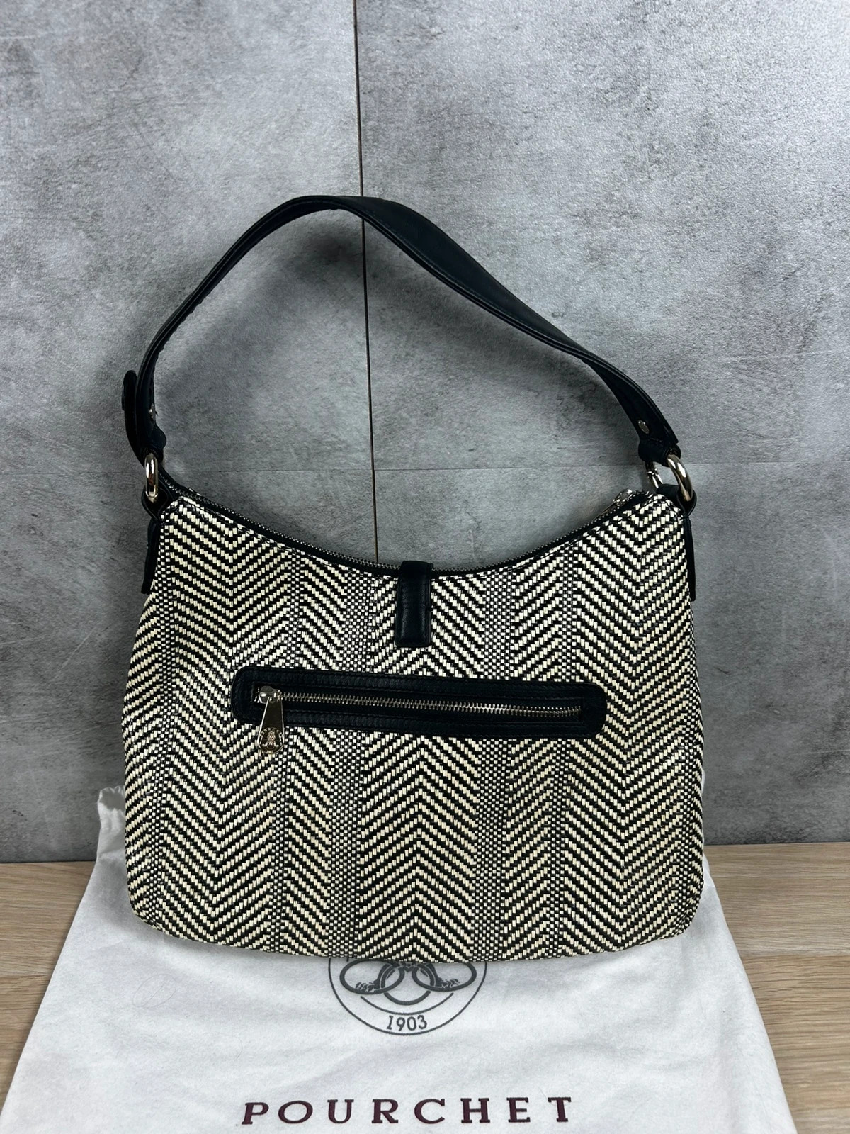 Pourchet Femme Sac Porté Épaule Tressé Noir Beige Toile Cuir Chic Hobo Made in France – Pourchet 2