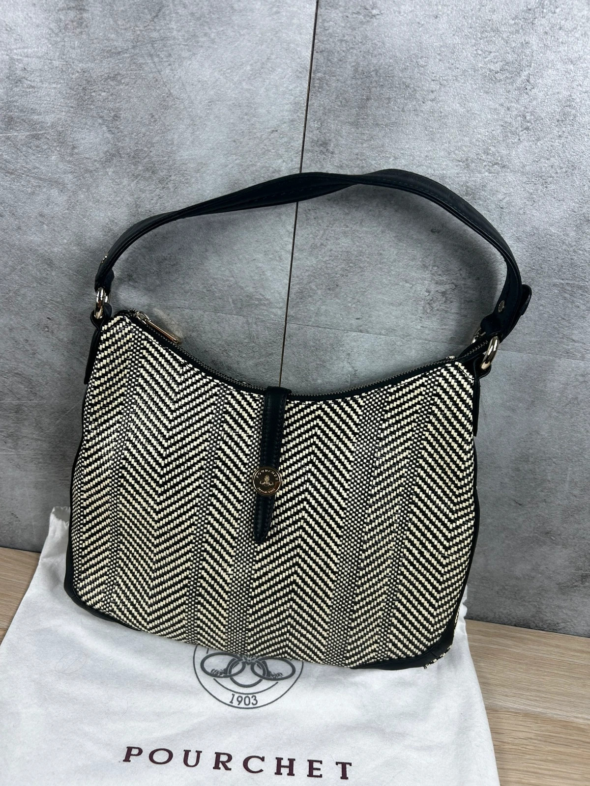 Pourchet Femme Sac Porté Épaule Tressé Noir Beige Toile Cuir Chic Hobo Made in France – Pourchet 4