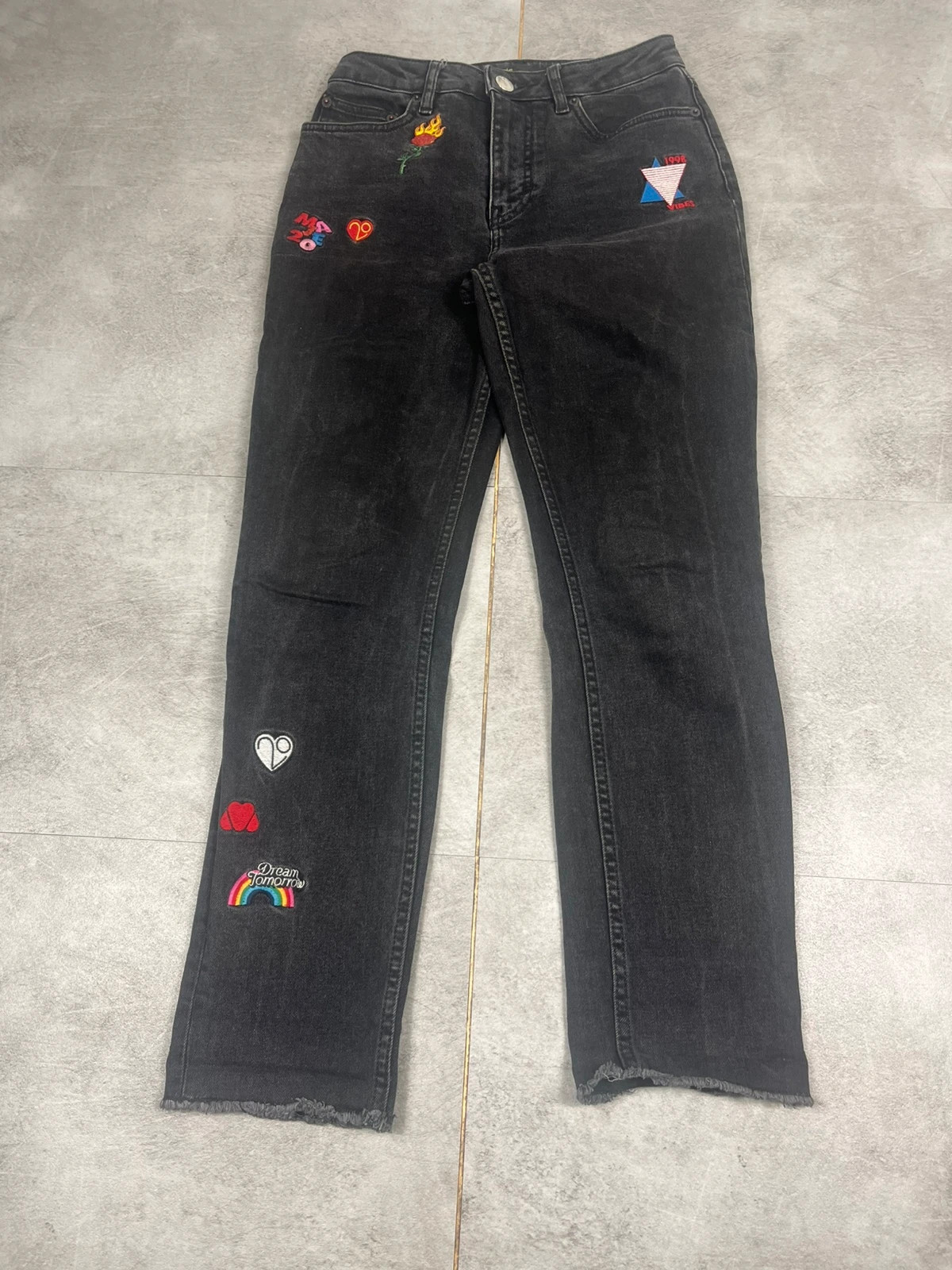 Maje femmes jean slim taille 36 denim noir patchs brodés – Maje – taille S / 36 / 8