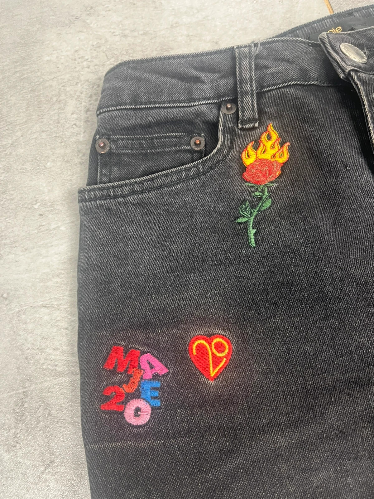 Maje femmes jean slim taille 36 denim noir patchs brodés – Maje – taille S / 36 / 8 4