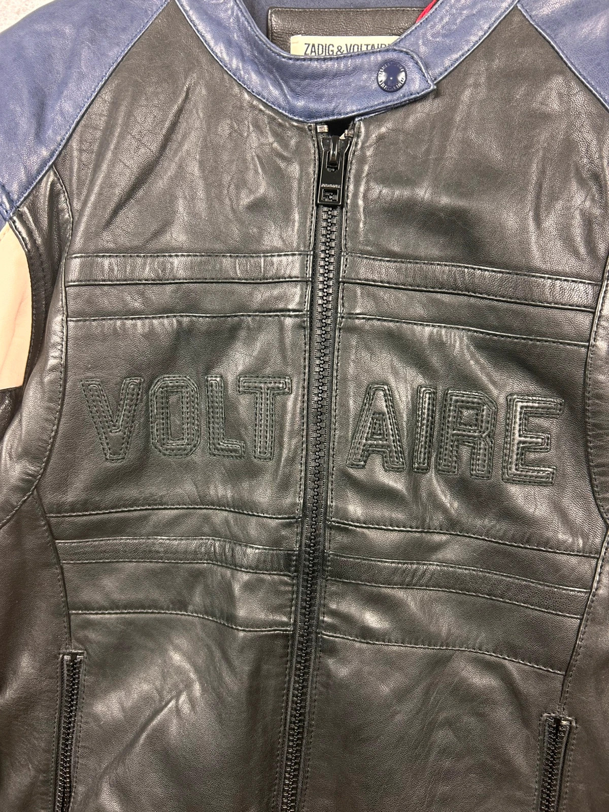 Zadig Voltaire femme veste cuir blouson biker Late M/L noir bleu défilé FW23 24 – Zadig & Voltaire – taille M / 38 / 10 2