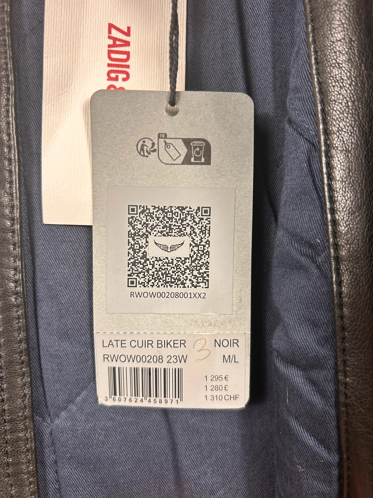 Zadig Voltaire femme veste cuir blouson biker Late M/L noir bleu défilé FW23 24 – Zadig & Voltaire – taille M / 38 / 10 4