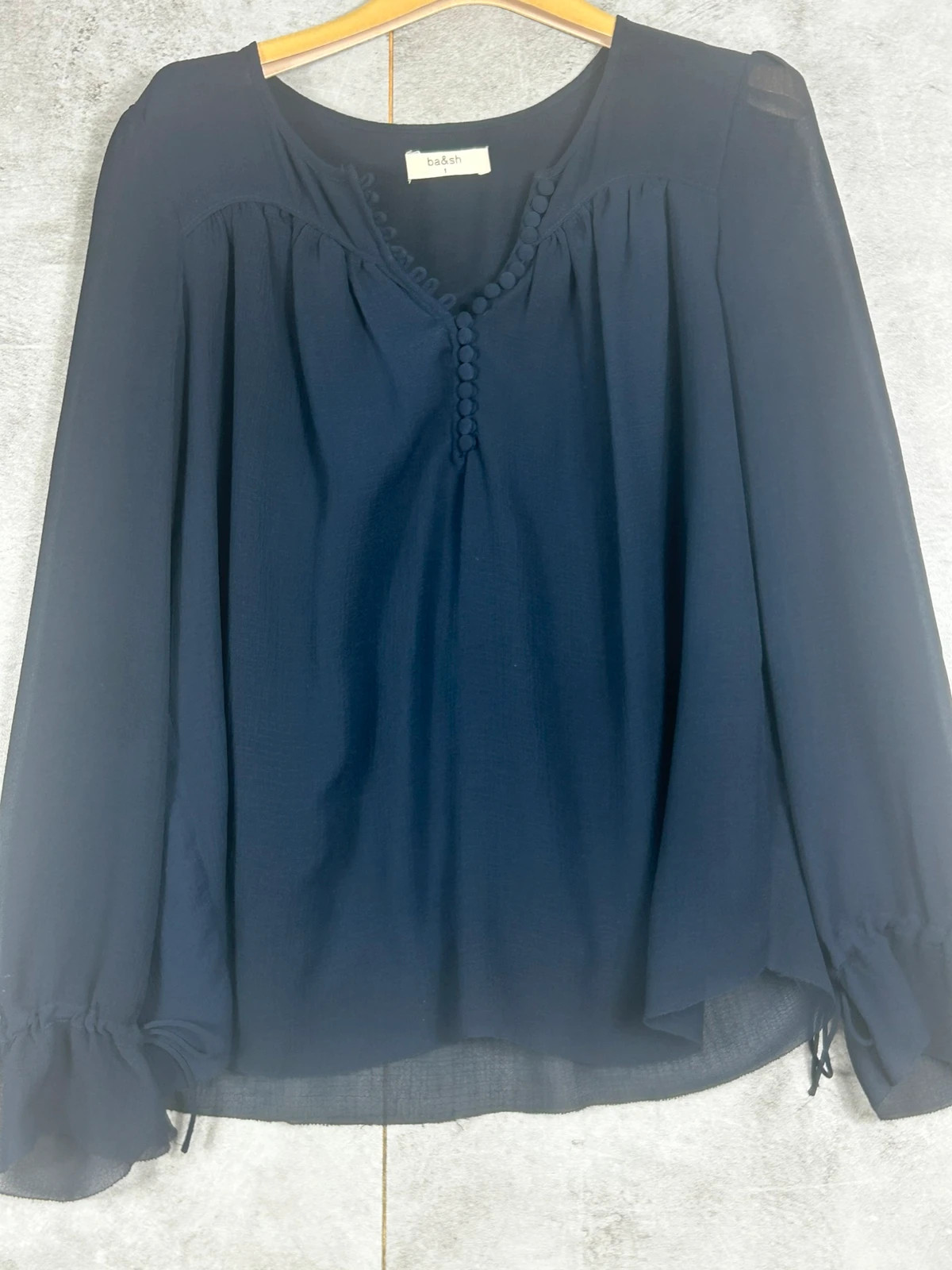 Ba&sh femme blouse fluide taille 1 manches longues volantées bleu marine bohème chic – Ba&sh – taille S / 36 / 8 3