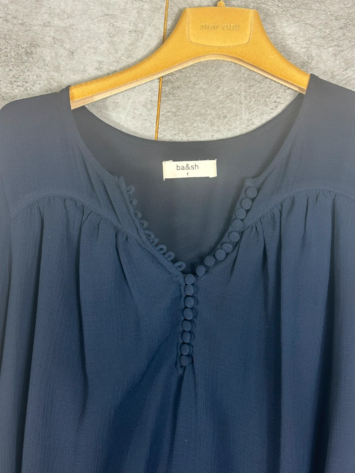 Ba&sh femme blouse fluide taille 1 manches longues volantées bleu marine bohème chic – Ba&sh – taille S / 36 / 8 4
