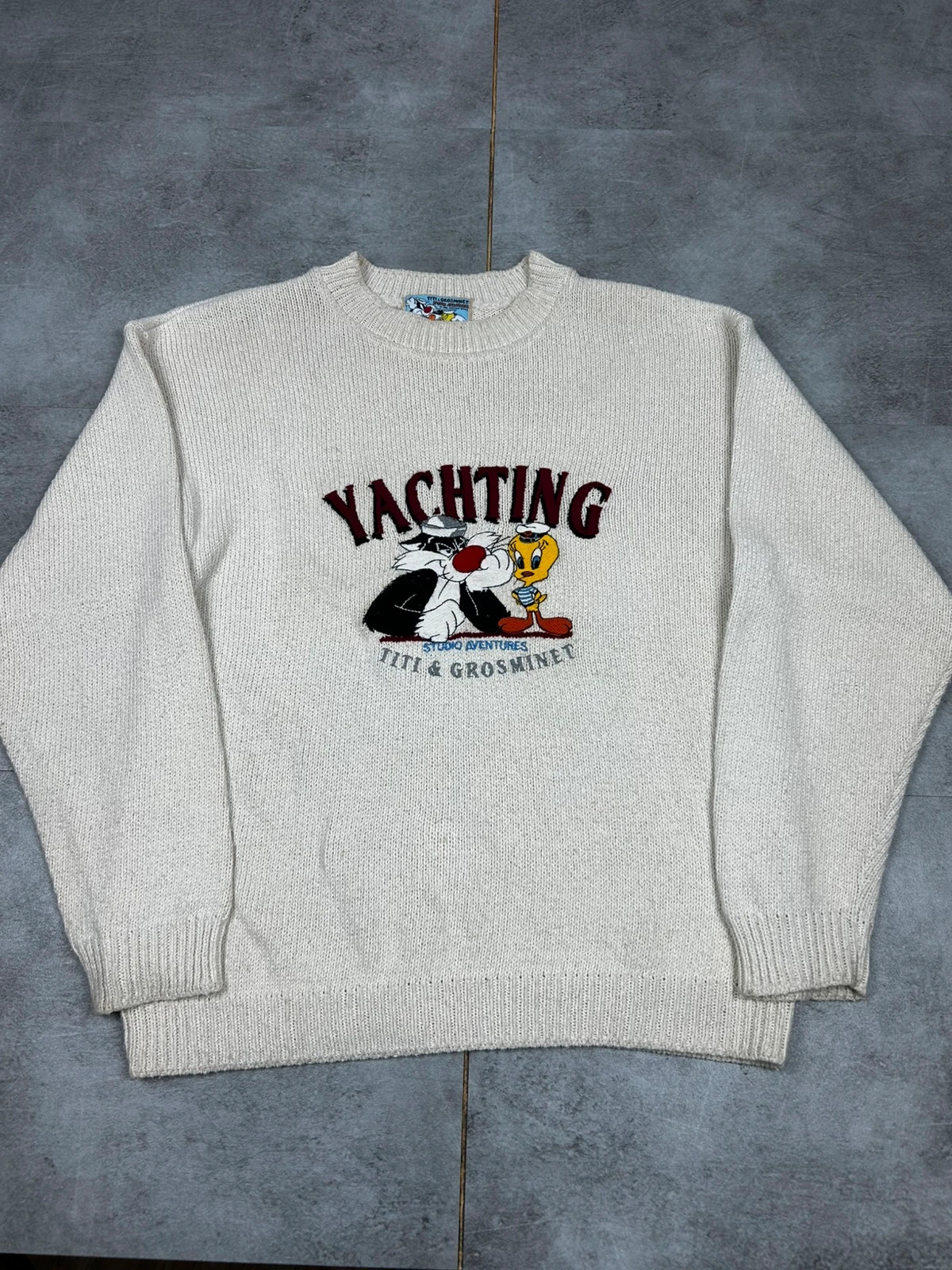 Studio aventures Titi et Grosminet hommes pull vintage taille 14 blanc looney tunes brodé – Studio Aventures – taille S 2