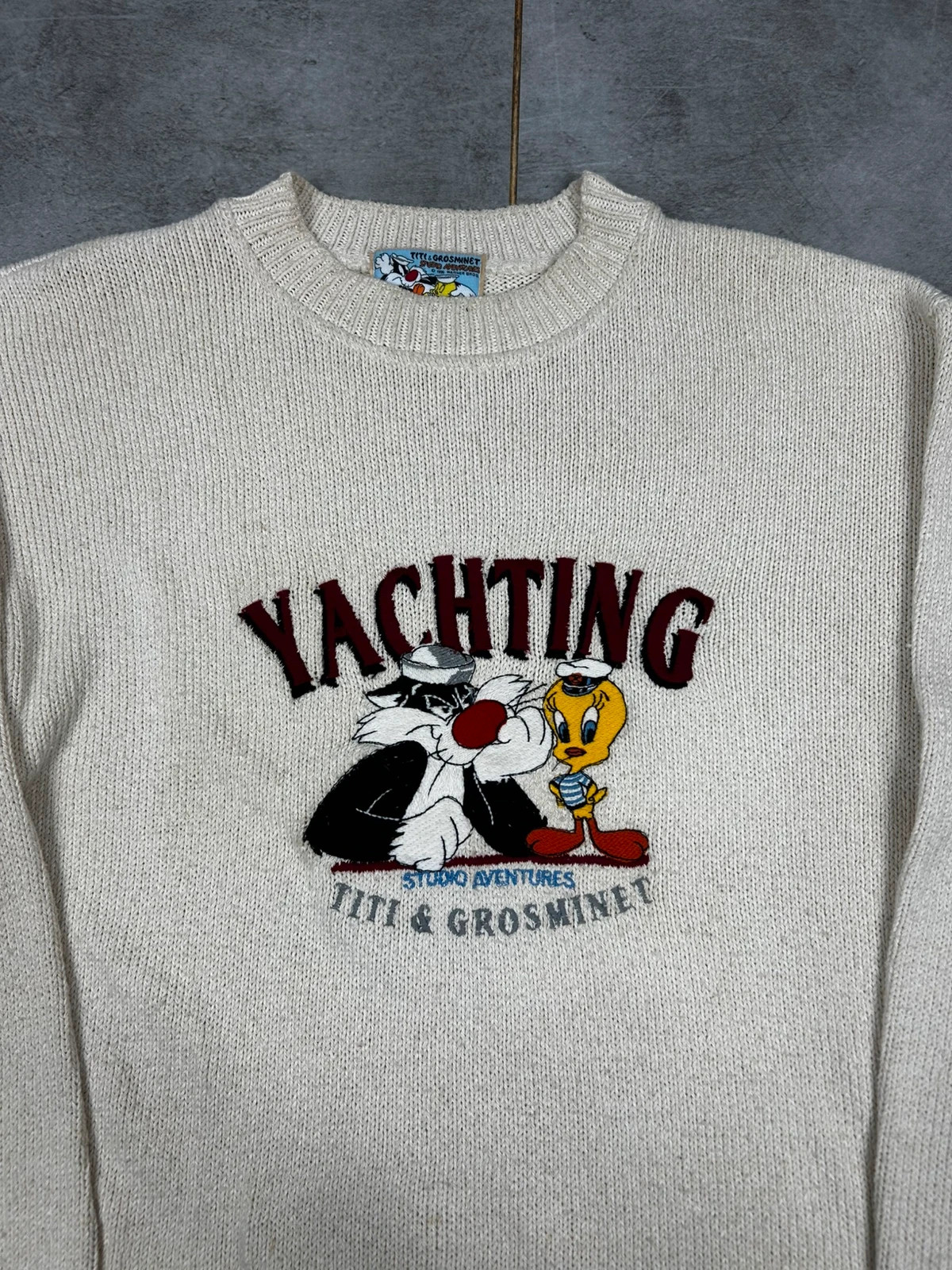 Studio aventures Titi et Grosminet hommes pull vintage taille 14 blanc looney tunes brodé – Studio Aventures – taille S 4