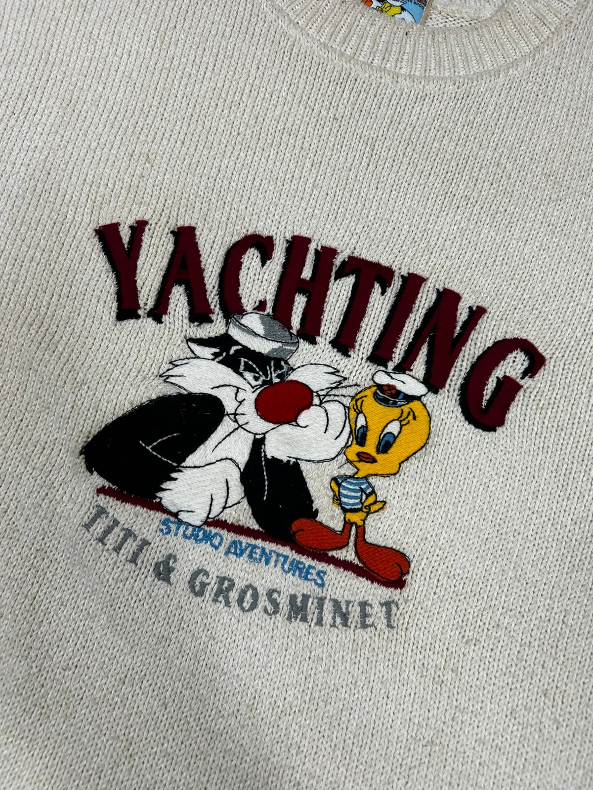 Studio aventures Titi et Grosminet hommes pull vintage taille 14 blanc looney tunes brodé – Studio Aventures – taille S 5