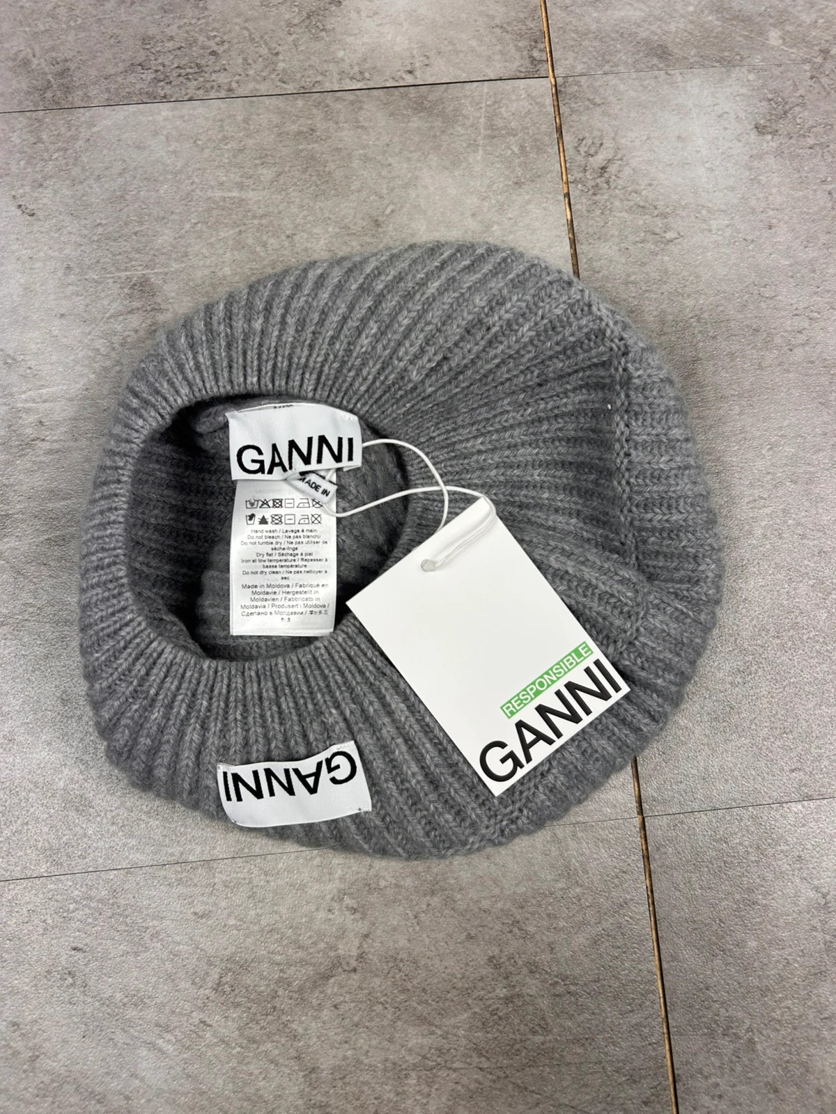 Ganni femmes béret logo one size laine gris paloma melange – Ganni – taille Taille unique 5