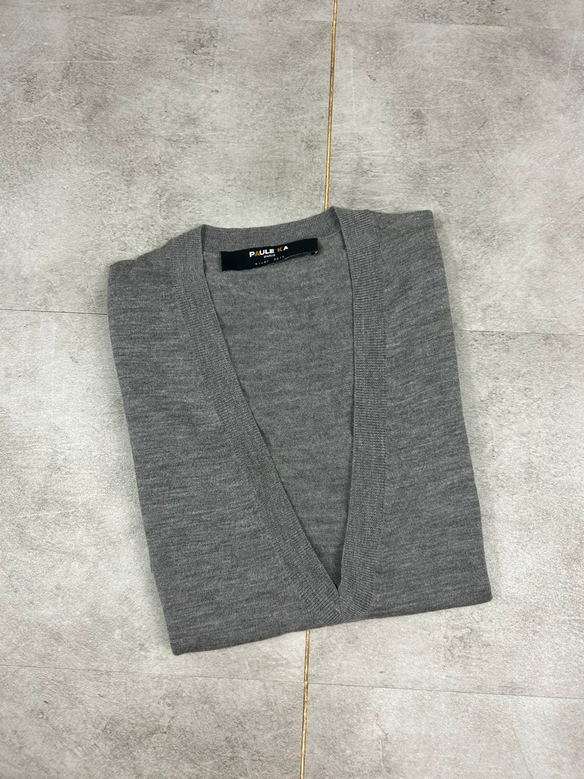 Paule Ka femmes robe Robe pull sans manches gris chiné maille fine col V Hiver 2016 poches plaquées