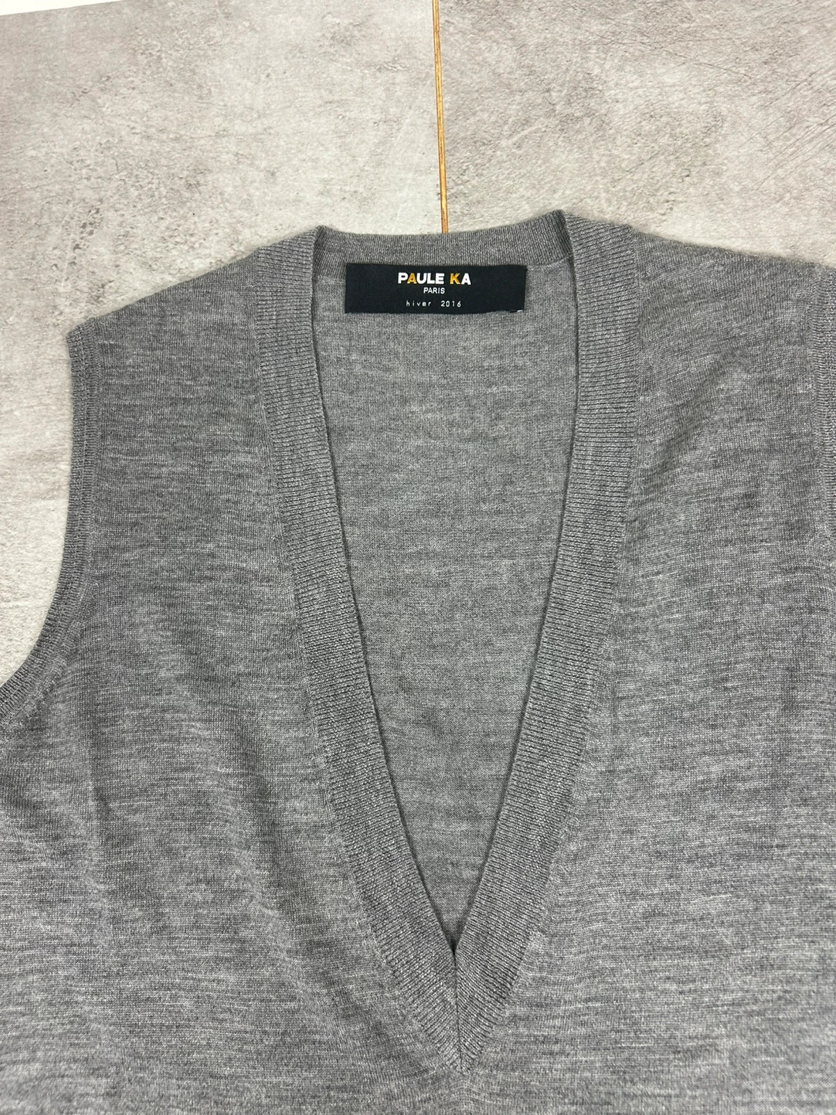 Paule Ka femmes robe Robe pull sans manches gris chiné maille fine col V Hiver 2016 poches plaquées – Paule Ka – taille M / 38 / 10 4