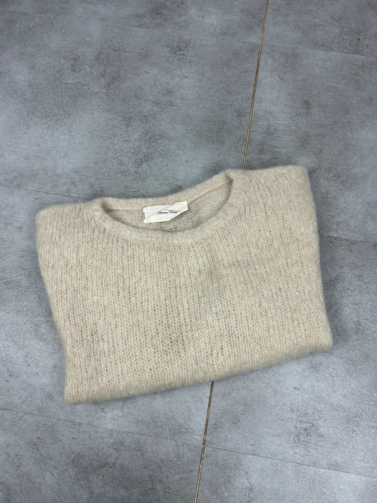 American Vintage femme pull manches courtes XS/S beige mohair alpaga doux oversize