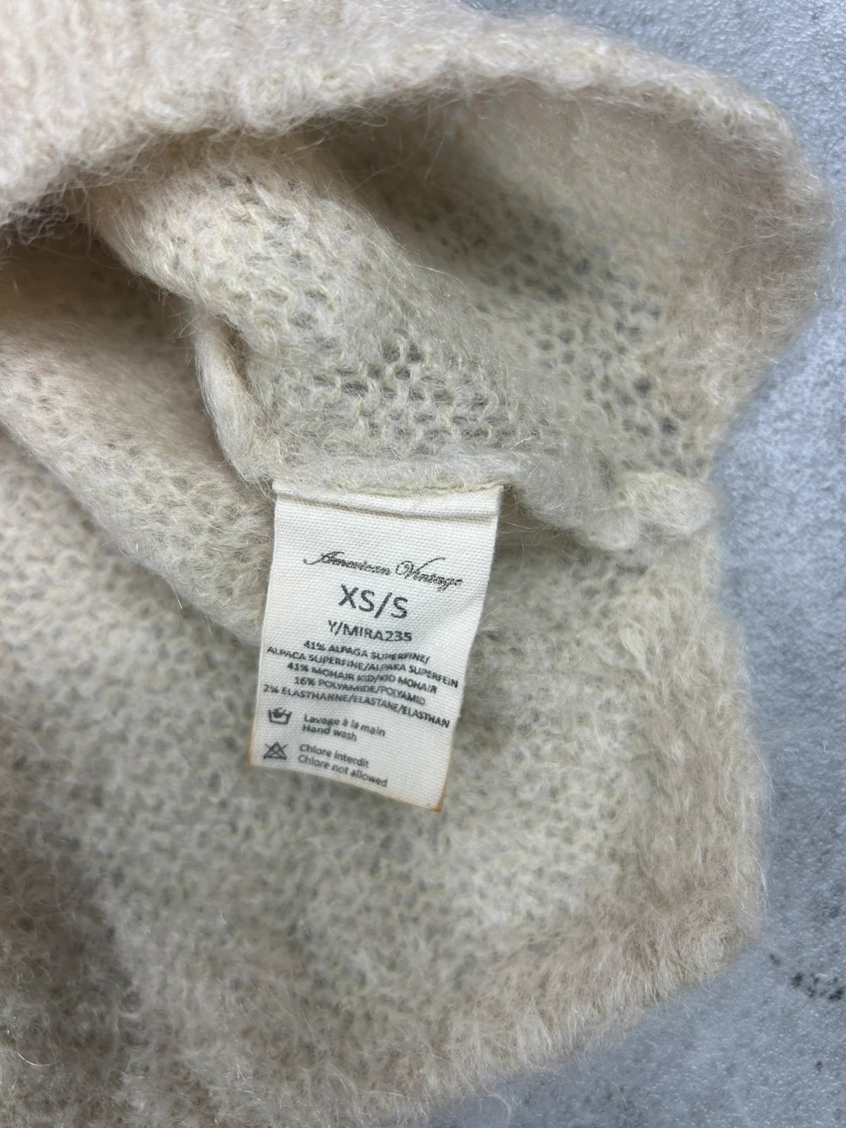 American Vintage femme pull manches courtes XS/S beige mohair alpaga doux oversize – American Vintage – taille S / 36 / 8 5