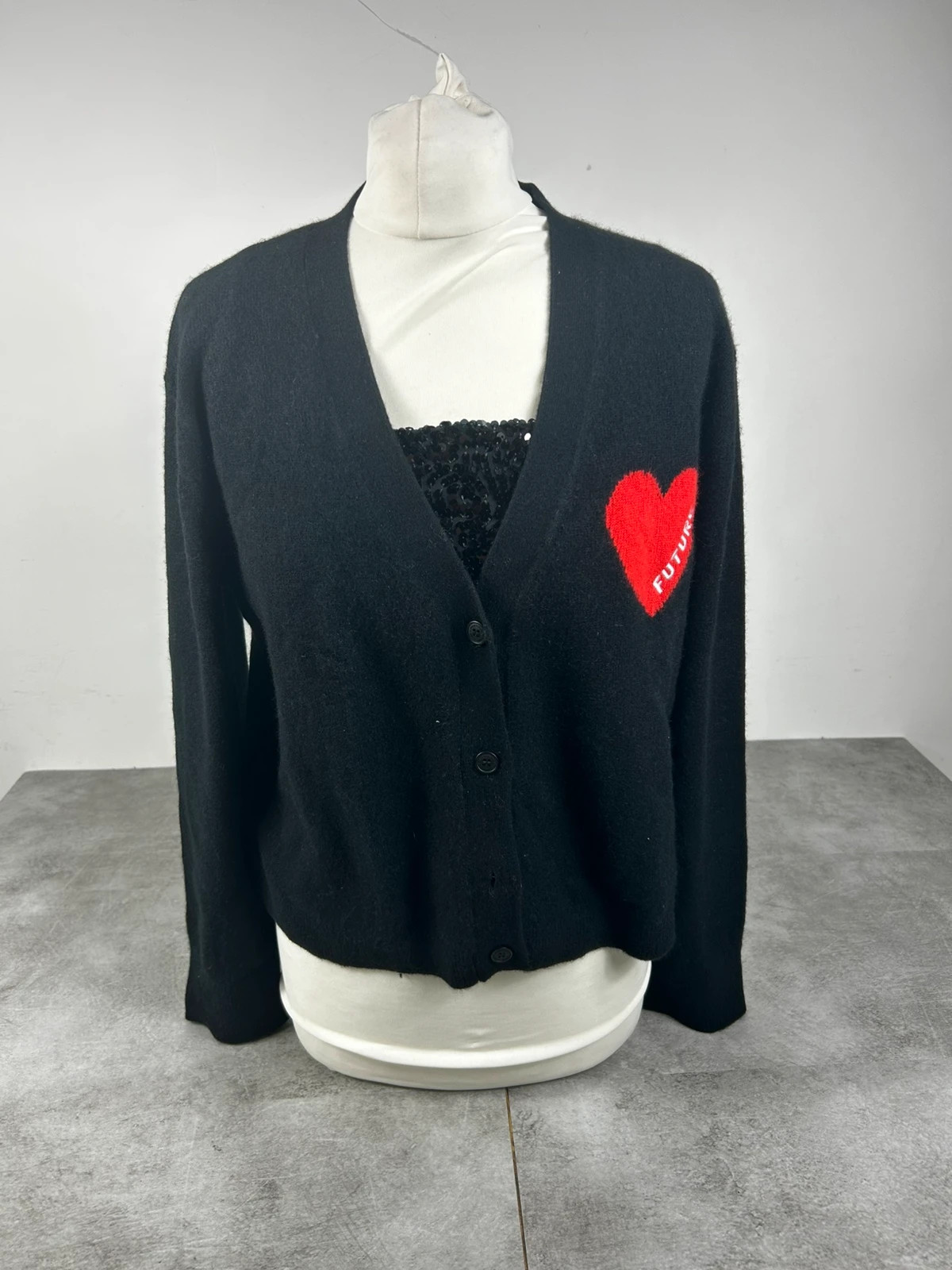 From Future femmes cardigan cachemire noir cœur rouge taille M luxe oversize doux premium