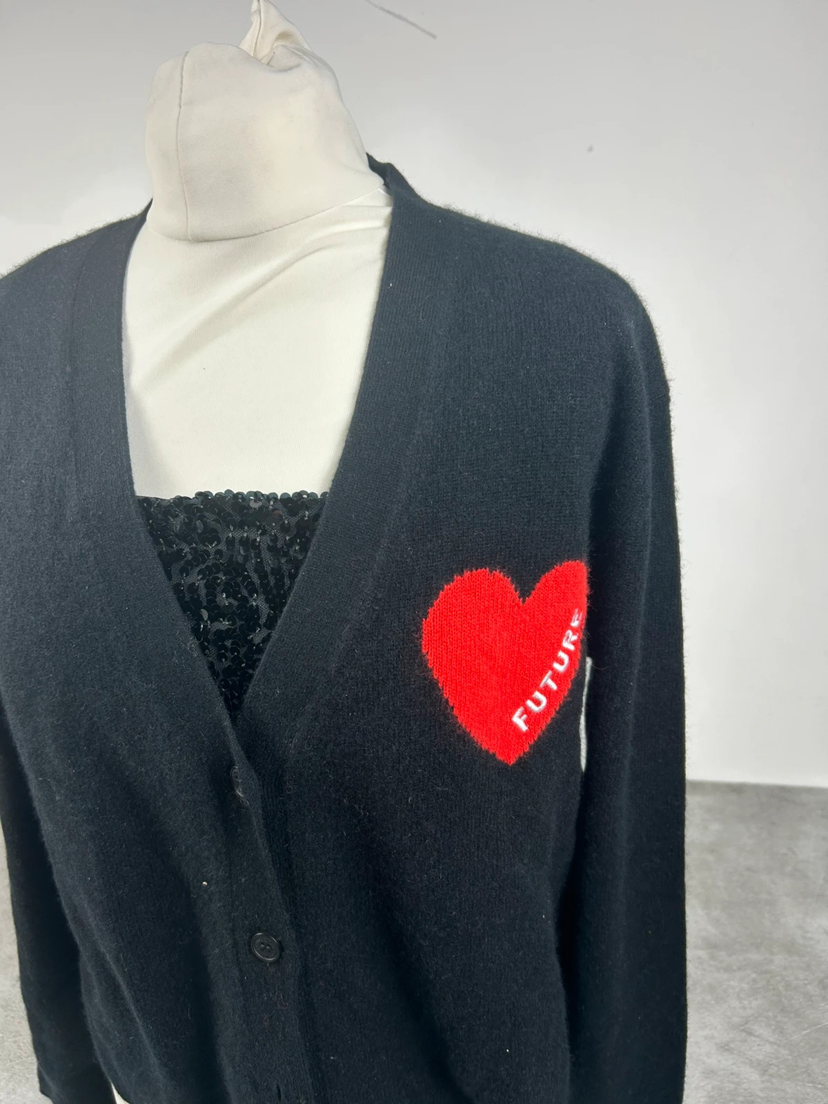 From Future femmes cardigan cachemire noir cœur rouge taille M luxe oversize doux premium – From Future – taille M / 38 / 10 2