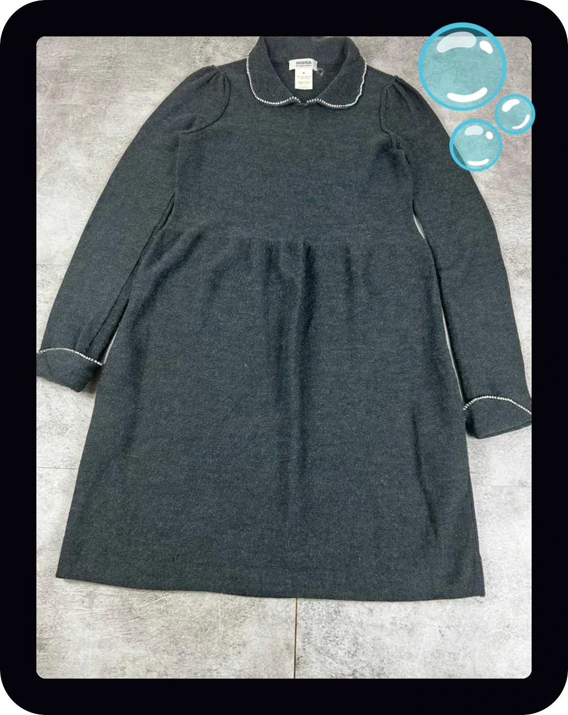 Sonia Rykiel femmes robe M laine merinos grise col perle manches longues chic hiver