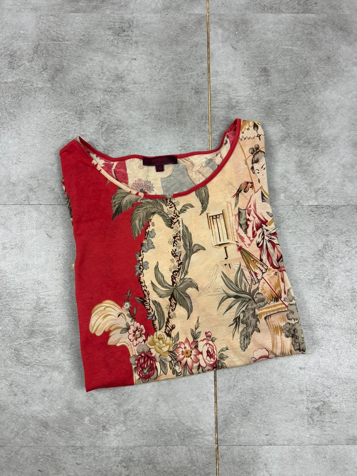 Top Kenzo Paris 38 t-shirt manches courtes imprimé japonais floral multicolore col rond