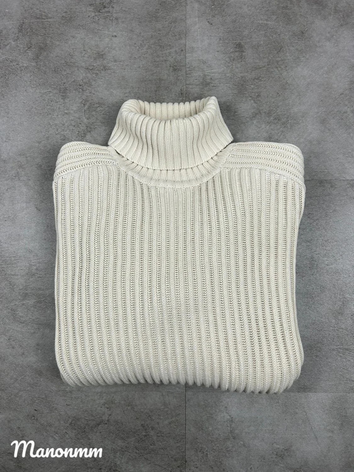 Blanc bleu pull d'hiver en maille col roulé Vintage 100% coton taille L