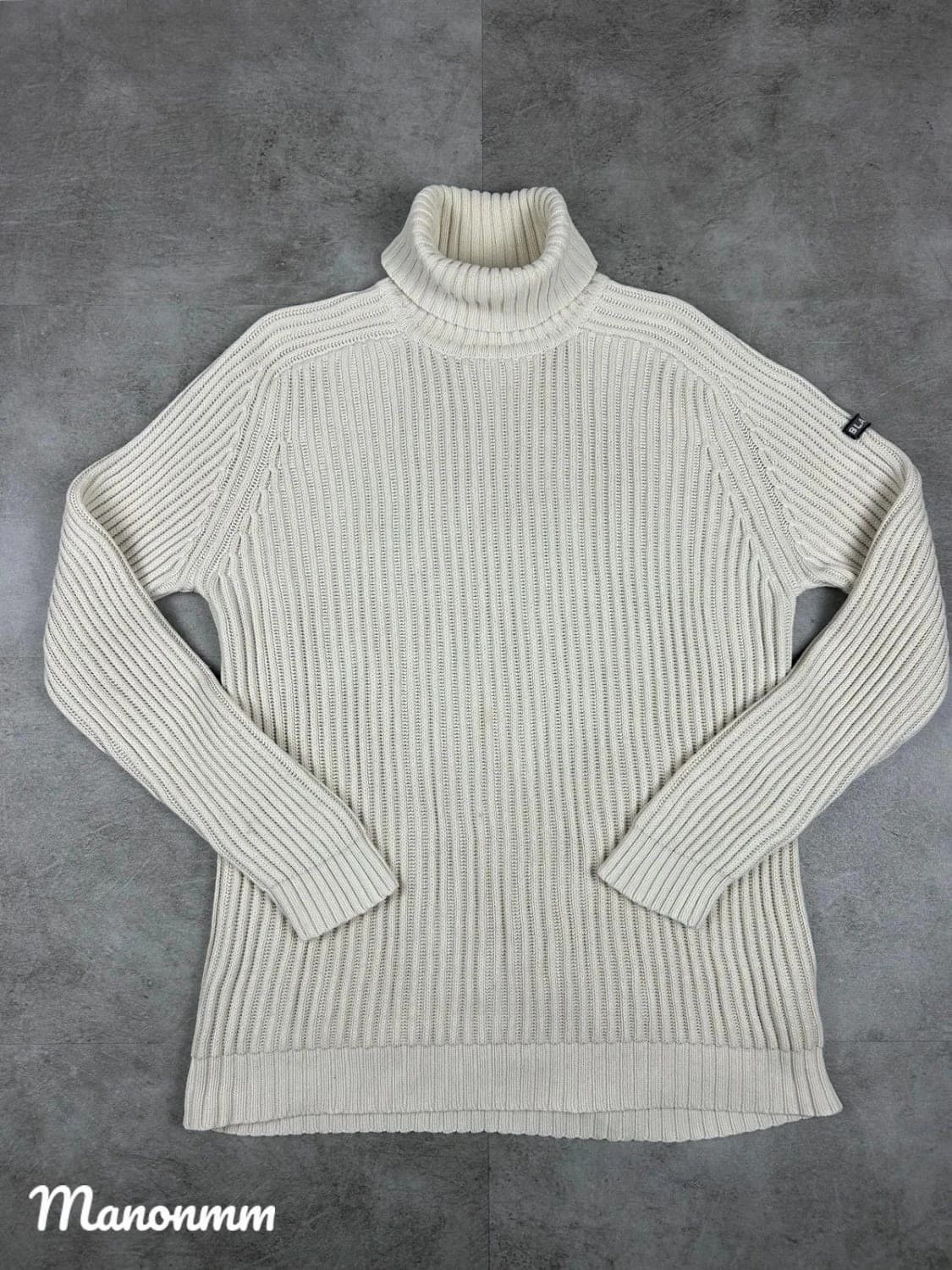 Blanc bleu pull d'hiver en maille col roulé Vintage 100% coton taille L – Blanc Bleu – taille L / 40 / 12 2