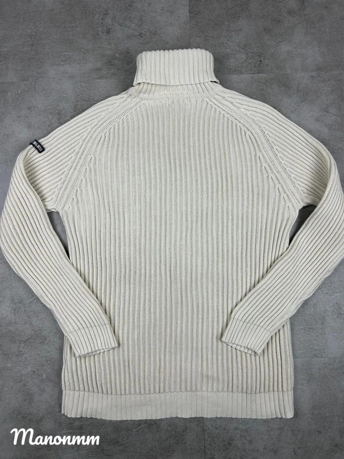 Blanc bleu pull d'hiver en maille col roulé Vintage 100% coton taille L – Blanc Bleu – taille L / 40 / 12 3
