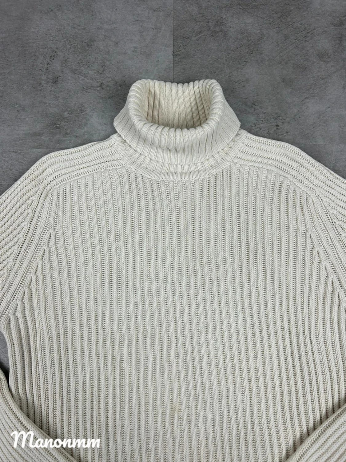 Blanc bleu pull d'hiver en maille col roulé Vintage 100% coton taille L – Blanc Bleu – taille L / 40 / 12 4