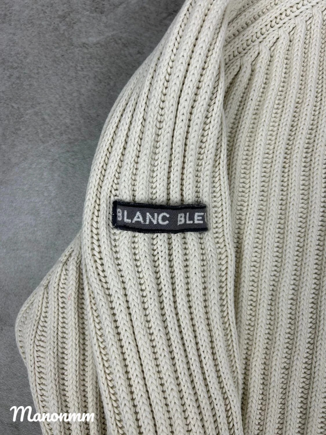Blanc bleu pull d'hiver en maille col roulé Vintage 100% coton taille L – Blanc Bleu – taille L / 40 / 12 5