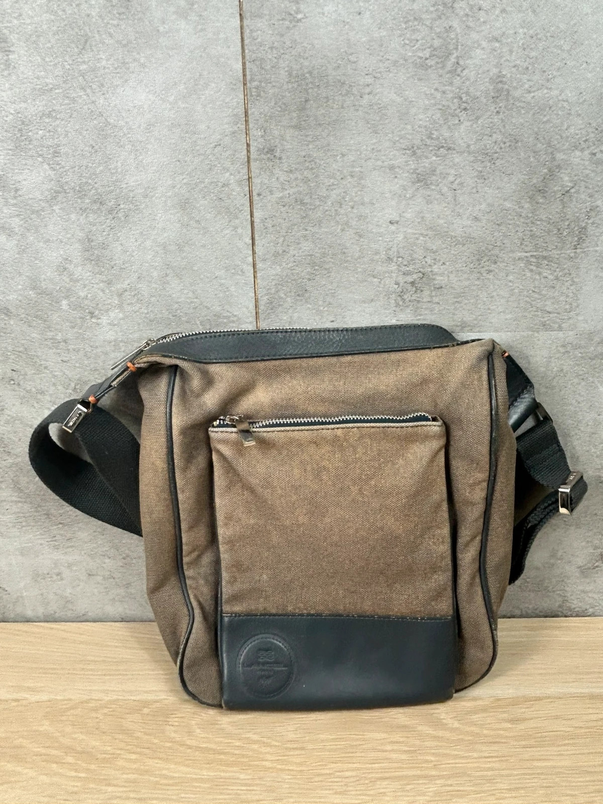 Sac bandoulière homme Lancel vintage – toile & cuir noir