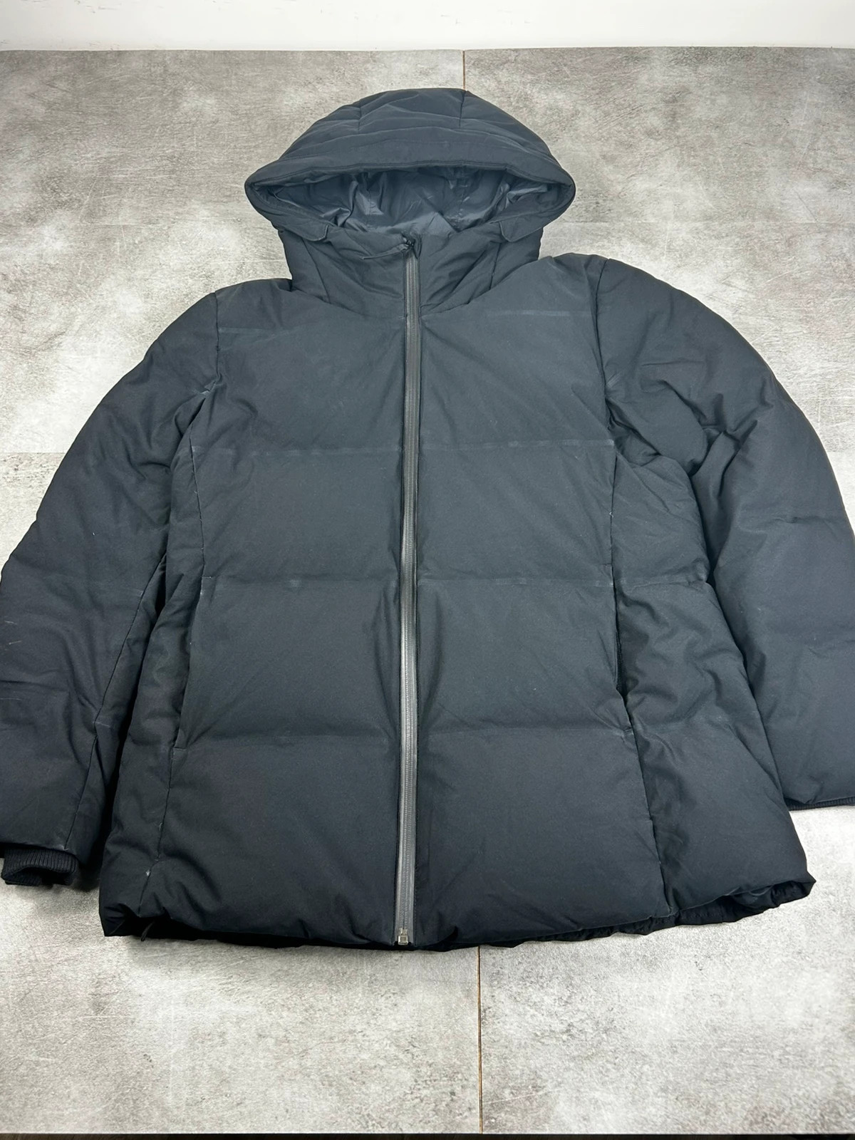 Uniqlo femmes doudoune seamless L noir capuche fourrure sans couture hiver chaude