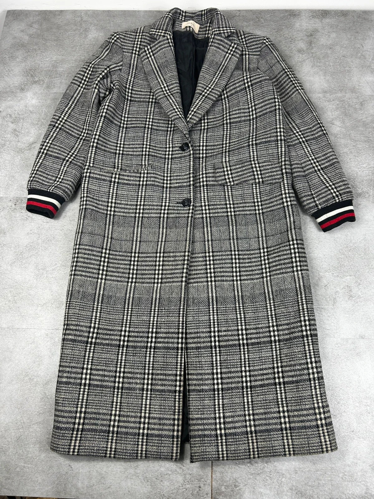 ba&sh femmes manteau long carreaux taille 0 XS S noir blanc laine style blazer oversize chic