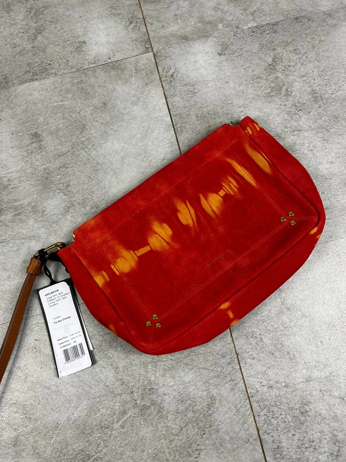 Jerome Dreyfuss femmes pochette clic clac cuir tie dye orange neuf luxe designer