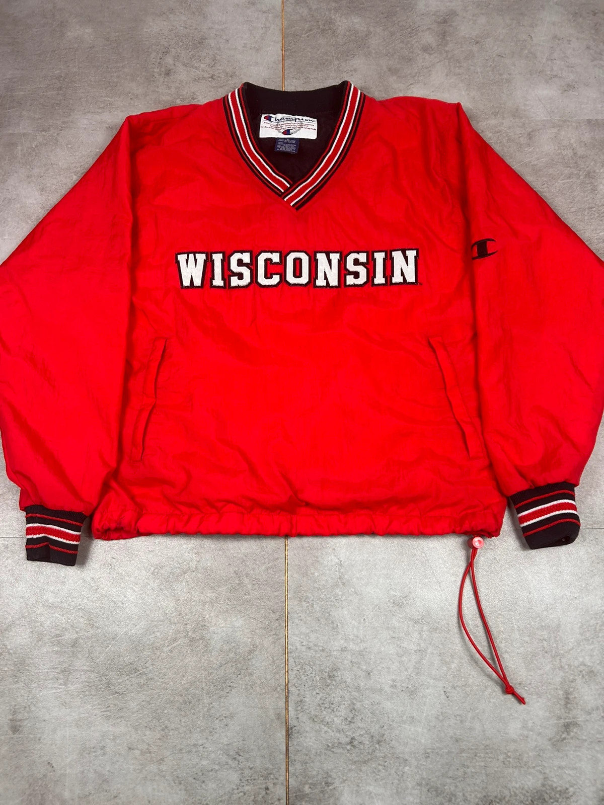 Champion homme sweat Wisconsin S pullover vintage college varsity rouge – Champion – taille S / 36 / 8 2