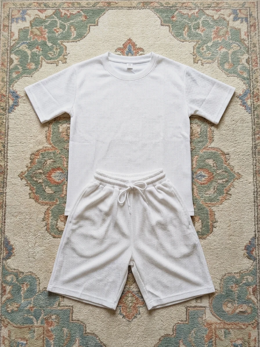 Men's 2-Piece Cable-Knit Textured T-Shirt and Shorts Lounge Set – White – & Other Stories – taille M