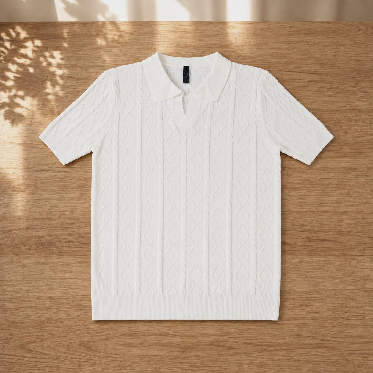 Men’s Off-White Cable-Knit Short-Sleeve Polo Shirt – & Other Stories – taille M