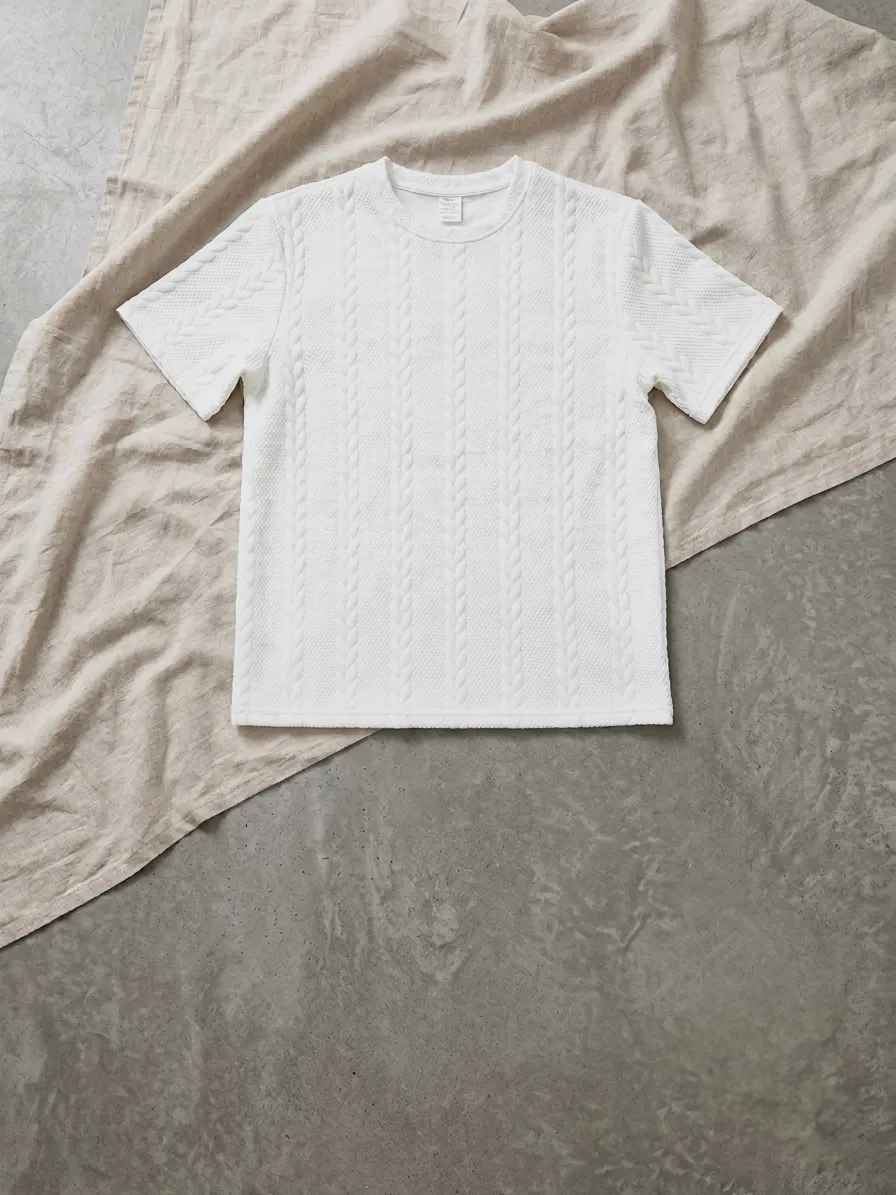Men's 2-Piece Cable-Knit Textured T-Shirt and Shorts Lounge Set – White – & Other Stories – taille M 2