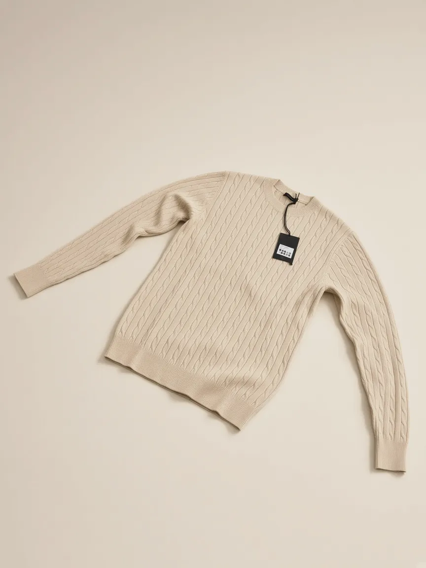Men's Beige Cable-Knit Crewneck Sweater – & Other Stories – taille L 3