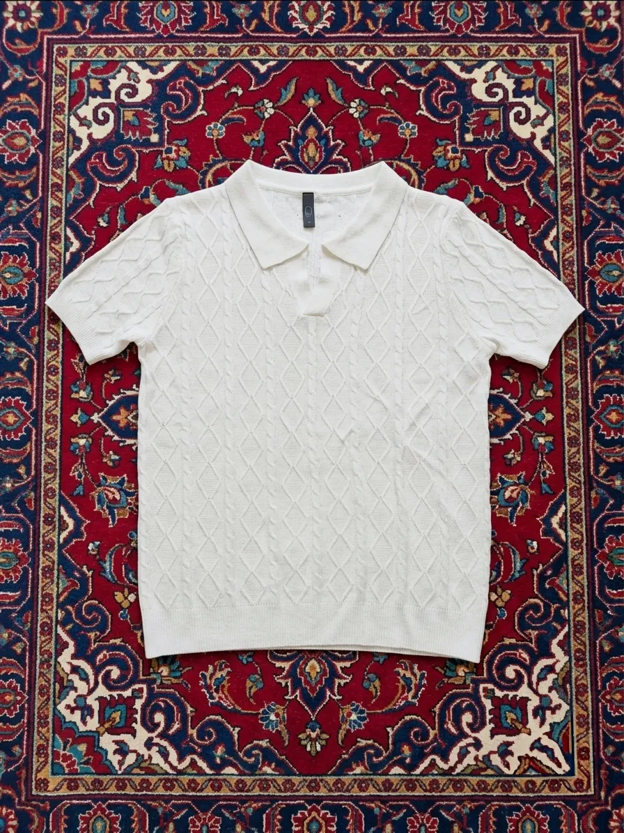 Men’s Off-White Cable-Knit Short-Sleeve Polo Shirt – & Other Stories – taille M 2