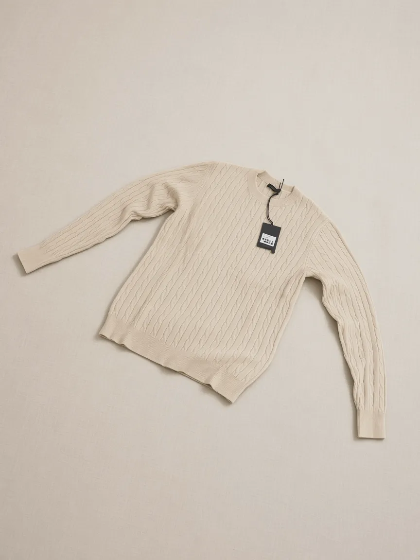 Men's Beige Cable-Knit Crewneck Sweater – & Other Stories – taille L 2