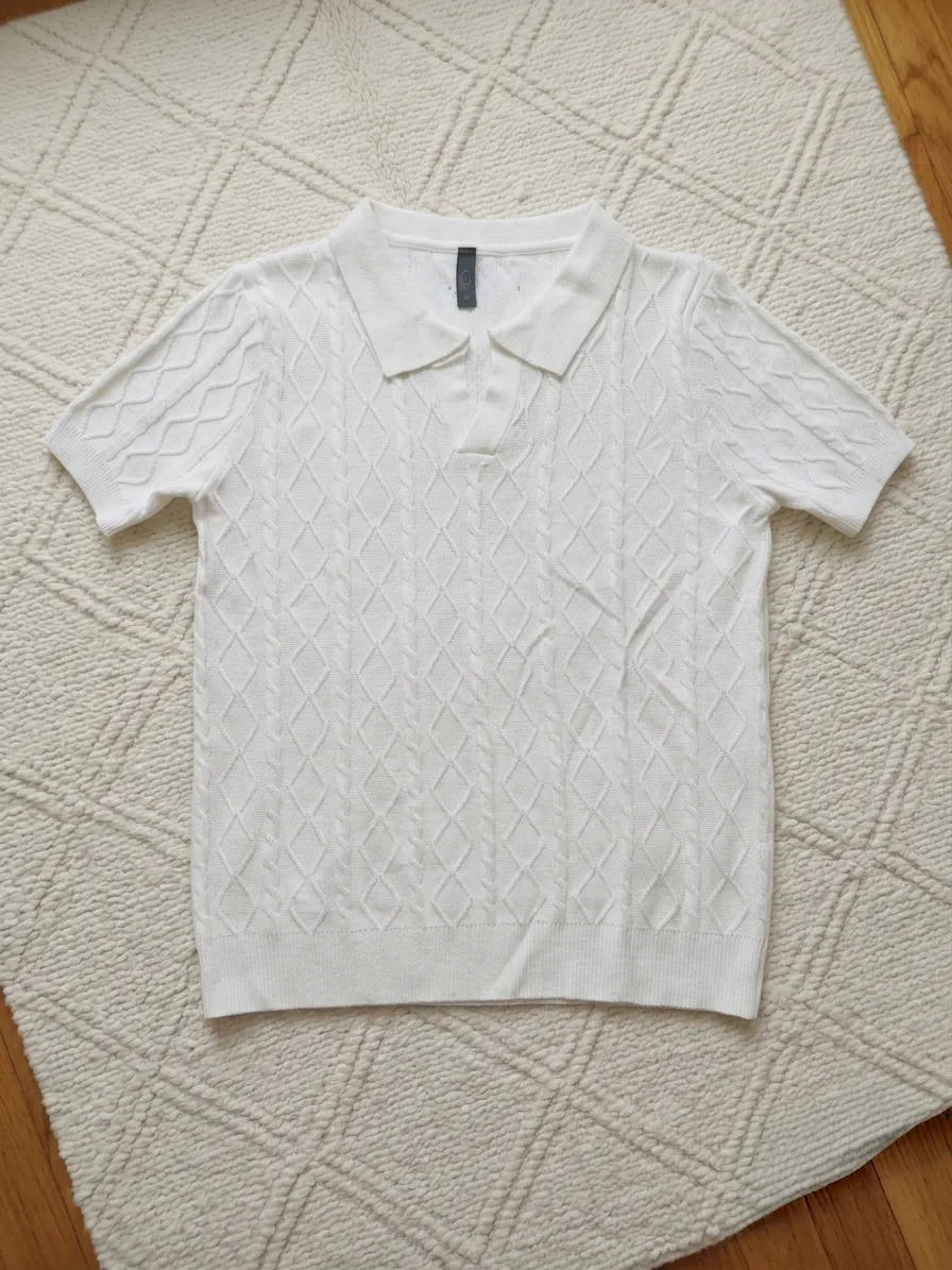 Men’s Off-White Cable-Knit Short-Sleeve Polo Shirt – & Other Stories – taille M 3
