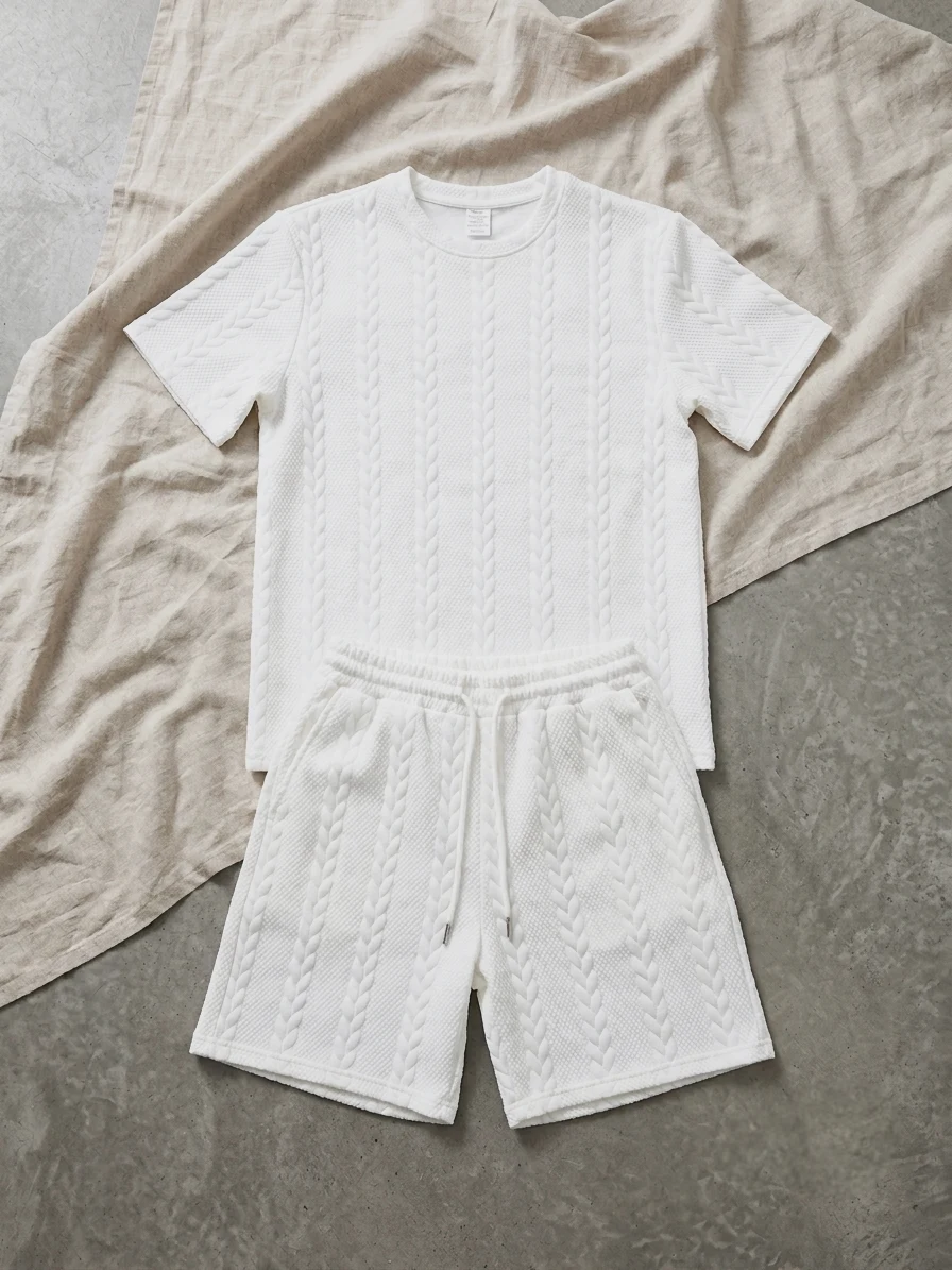 Men's 2-Piece Cable-Knit Textured T-Shirt and Shorts Lounge Set – White – & Other Stories – taille M